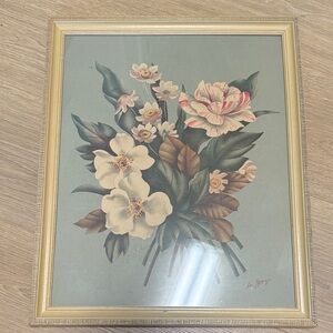 Vintage floral lithograph print Floral Art Print in Gold Frame de Jorge
